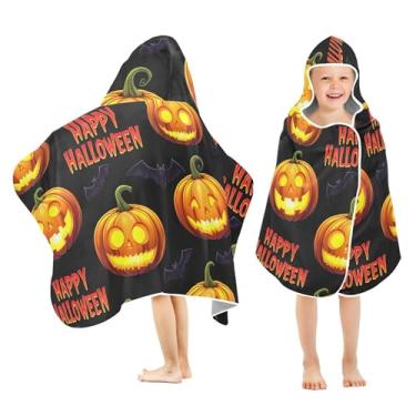 Imagem de Burbuja Toalha de banho com capuz Pumpkins Spooky Faces para crianças, toalha de praia de pelúcia macia absorvente para meninas e meninos 3-10 anos, 61 x 127 cm
