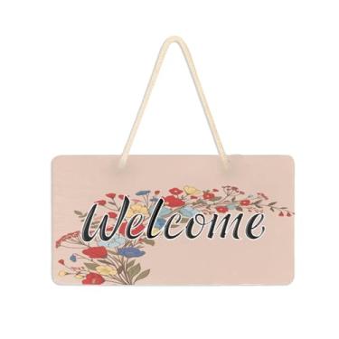 Imagem de Burbuja Placa de boas-vindas com design floral para porta da frente, placa de boas-vindas de PVC para decoração de férias de casa de fazenda, 15 x 28 cm