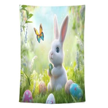 Imagem de STAYTOP Tapeçaria 3D coelhinho da Páscoa com ovos coloridos tapeçarias para decoração de casa decoração de dormitório sala de estar quarto tapete de parede (60 × 40 pol)