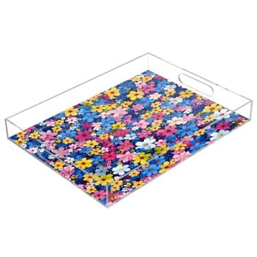 Imagem de STAYTOP Bandeja de servir de acrílico Fresh Style Flowers 15,7 × 11,20 cm, bandejas decorativas à prova de derramamento, organizador de bancada para café da manhã, chá, comida, maquiagem