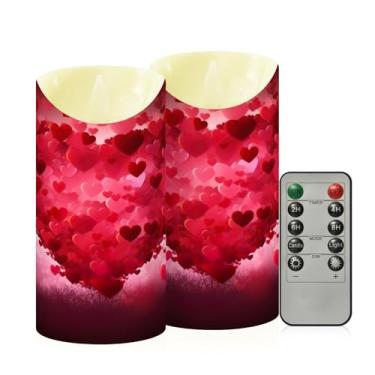Imagem de Wassud Pacote com 2 velas de coração vermelho sem chama com controle remoto, velas realistas cintilantes com temporizador, velas decorativas para Natal, casamento, festa, decoração de casa média
