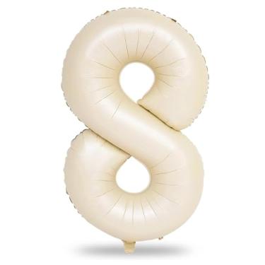 Imagem de Balão numérico de 101 cm para decoração de aniversário, balões grandes autoinfláveis com números de folha de creme de 0 a 9 para amigos, balões de hélio creme para mulheres e homens, artigos de festa