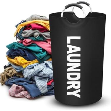 Imagem de Cesto de roupa suja dobrável – Bolsa de armazenamento de roupas de tecido de grande capacidade com alça para quarto, banheiro e dormitório (preto)