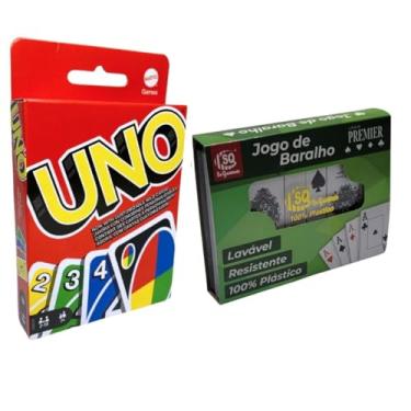 Imagem de Kit Jogo Uno Cartas + Baralho Duplo 100% Plástico 108 Cartas Lavável Resistente