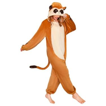 Imagem de OLAOLA Macacões Meerkat para adultos com capuz de animal com bolsos, roupa de dormir de flanela macia, unissex, pijamas de uma peça para presentes de cosplay