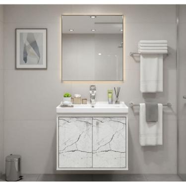 Imagem de Gabinete Armário para Banheiro 50cm MDF com Lavatorio BRANCO
