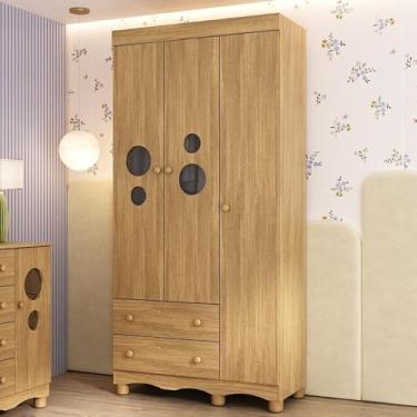 Imagem de Guarda-roupa Infantil 92cm com Vidro 3 Portas e 2 Gavetas Suspiro Multimóveis Mp4457 Madeirado