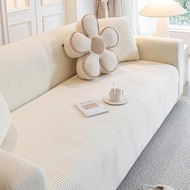 Imagem de Capa de sofá 1, 2, 3, 4 e 5 lugares, protetor móveis veludo grosso luxo, capa cor sólida, elástica para cadeira reclinável(Beige,4-seat 235-300cm)
