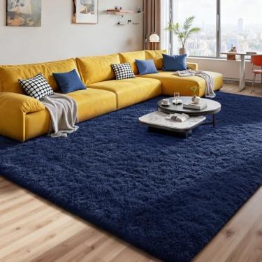 Imagem de Tapetes macios para quarto, sala de estar, tapete fofo de 19 x 3 m, tapete felpudo felpudo que não cai para berçário, crianças, meninas, quarto, decoração de casa, azul marinho