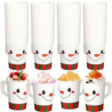Imagem de Mumufy 100 peças de copos de Natal de boneco de neve com alça, copos de papel de 265 ml, copos de bebidas quentes de Natal, copos de bebidas quentes, copos de café descartáveis para chocolate, cacau,
