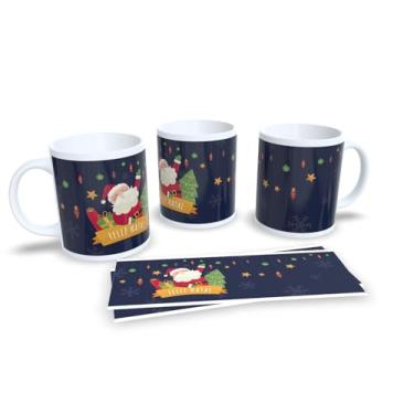 Imagem de Caneca de Cerâmica com Decoração Natalina, 325ml, Branca com Bolas de Natal em Vermelho, Azul e Verde, Design de Flocos de Neve (4)