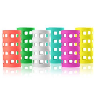 Imagem de Mangas de garrafa de água de vidro de silicone - pacote com 6 suportes de proteção de 473 a 510 g - proteção antiderrapante para recipientes de bebidas - transportadores isolantes para vitaminas e