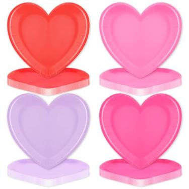 Imagem de 48 peças de pratos de papel em forma de coração de 22 cm – vermelho, rosa claro, roxo e rosa pratos descartáveis para jantares românticos, casamentos, noivados e celebrações dos namorados