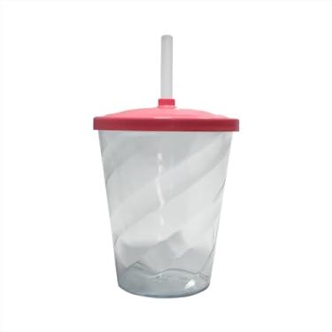Imagem de Kit 10 Copo Twister Cristal Acrílico 300ml Com Tampa Colorida Canudo Lembrança De Festa (Rosa Bebê)