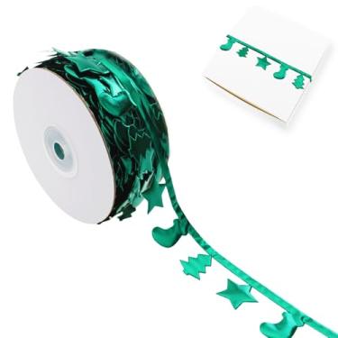 Imagem de Vignor Tree-Star-Sock Fita Rolo Tecido Renda Fio de Costura Corda para Embrulho de Presente Decoração de Natal Artesanato DIY (22 metros Verde)