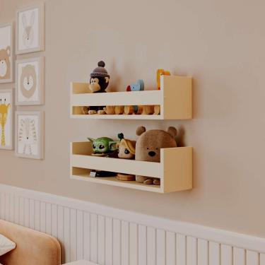 Imagem de Kit 2 Prateleiras Porta Brinquedos Bege Claro 50 X 12cm Suporte Invisivel