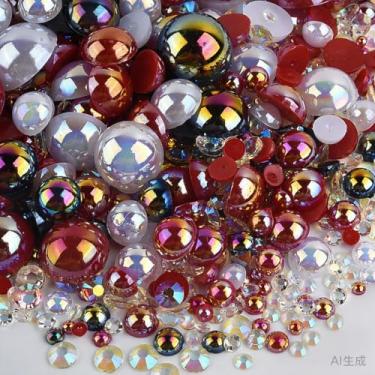 Imagem de 500 peças ABS pérolas semi-redondas e resina flatback strass tamanhos variados kit sortido para fazer joias DIY, arte de unhas, decoração de artesanato (cor 16)