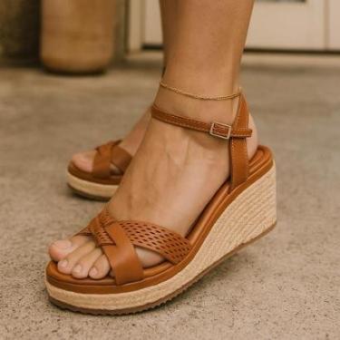 Imagem de Sandália Casual feminina anabela corda couro legítimo bottero-Feminino