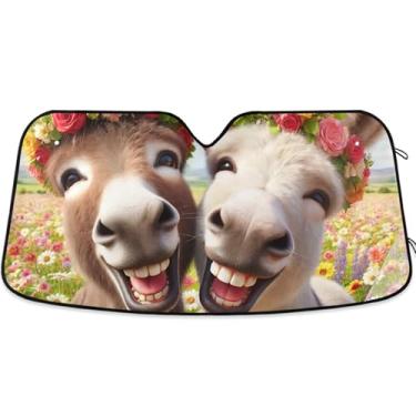 Imagem de Guarda-sol de animais engraçados burros fofos personalizados para para-brisa de carro caminhão universal dobrável engraçado protetor de para-brisa automotivo S, 134,6 cm x 59,7 cm