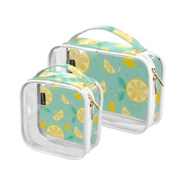 Imagem de GAIGEO Conjunto de sacolas de higiene pessoal transparentes de abacaxi dourado com glitter repetido, bolsas de plástico transparente para cosméticos, acessórios de viagem, pacote com 2, Food Sunny