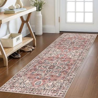 Imagem de KOZYFLY Corredores para corredores de 6 x 1,5 m lavável tapete de corredor de cozinha boho para entrada interior impresso oriental lã sintética tapete corredor para quarto cozinha hall, terracota/bege