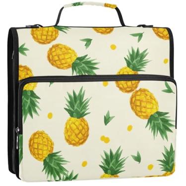 Imagem de Pasta organizadora de 3 anéis para estudantes, 3 anéis, abacaxis, pontos amarelos, creme, pasta de armazenamento com alça para fichário do ensino médio com alça, 34,5 x 31,5 x 9 cm