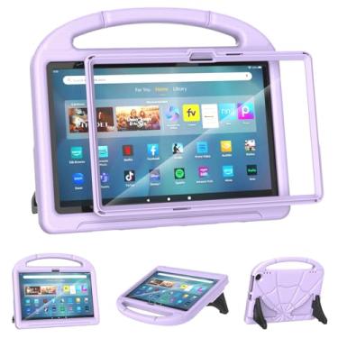 Imagem de Capa infantil para tablet de 11 polegadas com protetor de tela, não serve para tablets iPad Onn de 11 polegadas, capa leve à prova de choque com alça - roxo claro