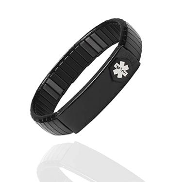 Imagem de EnerMagiX Pulseira de alerta médico masculina de aço inoxidável ajustável ajustável pulseira de identificação médica 8,26" a 8,66" (preto) para diabetes, alergias, epilepsia, penicilina, cartões graváveis