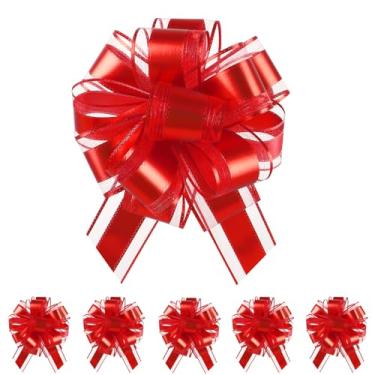 Imagem de Arcos de puxar de 15 cm para embrulho de presente, 6 peças de decoração de laço vermelho grande para presente de aniversário, Natal, Ano Novo, Páscoa, Dia dos Namorados, laço pré-fabricado para buquê