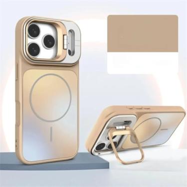 Imagem de HTVJFXCapa magnética fosca com efeito degradê para iPhone 16, suporte para câmera e proteção contra impactos em TPU (para iPhone 16/Dourado Deserto)