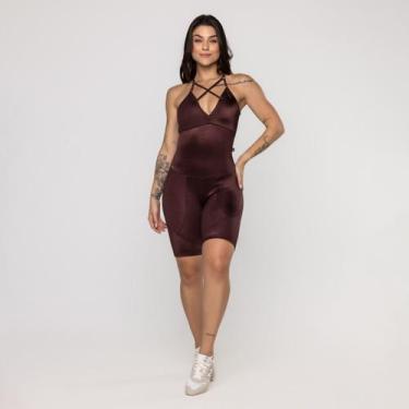 Imagem de Macaquinho Fitness Feminino Bojo Decote Poliamida Texturizado - ORBIS 