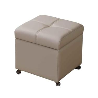 Imagem de Banqueta Para Pés Banqueta Para Pés Assento De Pufe Com Armazenamento Pufe Quadrado Banquinho Portátil Para Sala De Estar Quarto Espaço Pequeno Com Polias(Beige,32cm/12.6in)