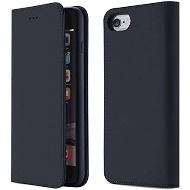 Imagem de MAALYA Capa para Apple iPhone SE 2022 (3ª geração) 4,7 polegadas, carteira de couro genuíno magnética fólio capa de telefone com 2 compartimentos para cartão (cor: azul)