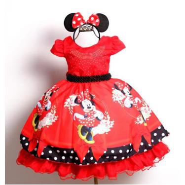 Imagem de Vestido Infantil Minnie Vermelho Luxo Festa Temática E Tiara - Pingo D