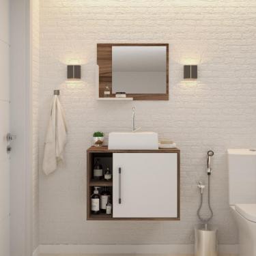 Imagem de Conjunto Balcão C-cuba Q32 E Espelheira Soft 600 Nogal Nogal C-branco Chess