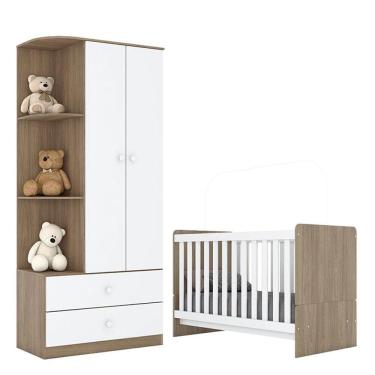 Imagem de Berço Nacional e Guarda Roupa Infantil Labirinto Rústico Branco Brilho - Henn