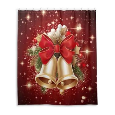 Imagem de Wassud Cortinas de chuveiro com sino de Natal (3) conjunto de cortinas de chuveiro à prova d'água para banheiro com 12 ganchos 152 x 182 cm