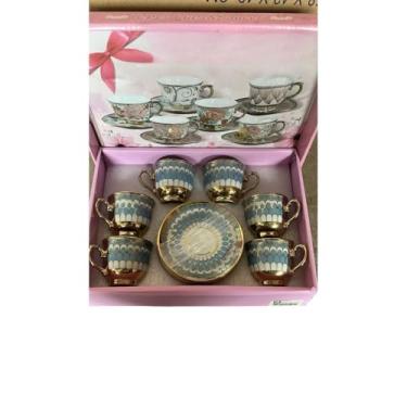 Imagem de Xícara de café kit com 12 peças de Cerâmica em porcelana(KS22212-AZUL)