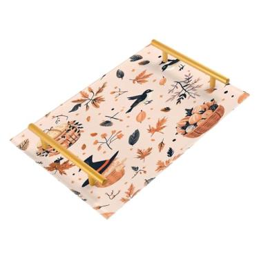 Imagem de xigua Bandeja de banheiro de abóboras de outono com alças bandeja de servir antiderrapante para mesa de centro, organizador de bancada de cabeceira bandeja de decoração de acrílico para decoração de