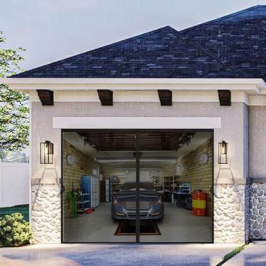 Imagem de SANJINFON Kit de tela magnética para porta de garagem de 4,5 m a 4,8 m (L) - Porta de tela de rede de malha retrátil com malha de fibra de vidro para garagem de 1 ou 2 carros, bloqueia insetos e