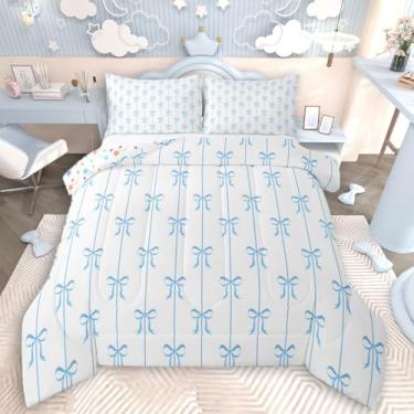 Imagem de Feelyou Conjunto de cama infantil com laço azul, para meninos e meninas, fofo, com laço e laço, edredom ultramacio, com nó de borboleta, princesa, decoração de quarto