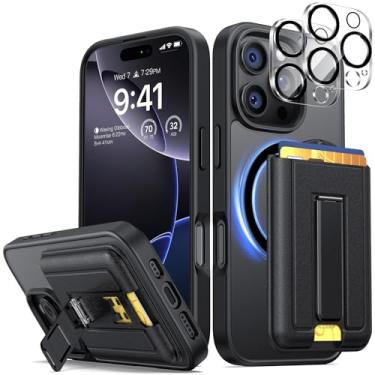Imagem de seacosmo Capa para iPhone 16 Pro Max com carteira removível e porta-cartões e suporte para 3 cartões [compatível com MagSafe] Proteção contra quedas de nível militar, capa magnética fina 16 Pro Max