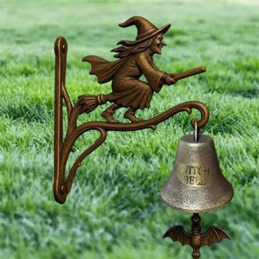 Imagem de Campainha Temática De Bruxa Montada Na Parede Com Vassoura Decorativa 