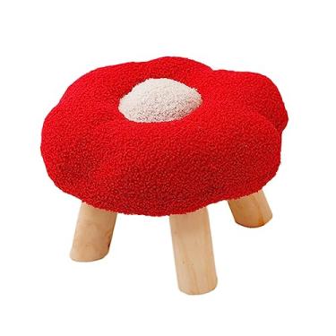 Imagem de DimyFew Puf Otomano com Apoio para Os Pés em Madeira, Puf Multifuncional em Formato de Flor para Sala de Estar, de Entrada E Ao Lado Da Cama, Vermelho, Tamanho real