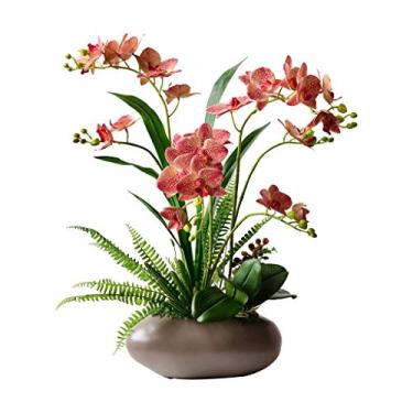 Imagem de DJVHSRI Conjunto de vasos de cerâmica Phalaenopsis, flores artificiais modernas, flores artificiais artificiais, bonsai de flores artificiais, decoração de hotel em casa, decorações florais