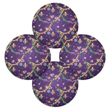 Imagem de Wassud Jogo americano conjunto de 4 tapetes de mesa redondos com design de carnaval para cozinha e jantar tapetes laváveis resistentes ao calor decoração de mesa 39 cm