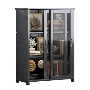 Imagem de 5sssallefaa Organizador de brinquedos com 3 camadas, prateleira organizadora de bambu com portas deslizantes para sala de estar e escritório, cinza - 68 x 33 x 67 cm (cinza 78 x 33 x 97 cm)