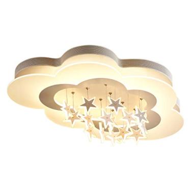Imagem de Luminária de teto moderna e criativa ultrafina com nuvens, em acrílico, com LED, formato de estrela e lua, ideal para proteção ocular infantil. Design simples, com desenho animado e romântic