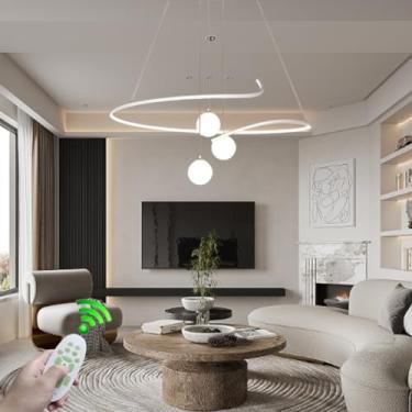 Imagem de Lustre LED moderno redondo para restaurante, luminária pendente com controle remoto, altura ajustável, ideal para mesa de jantar, sala de estar, escritório, hotel ou clube, com iluminação di