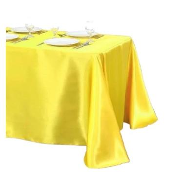 Imagem de Toalha de mesa de cetim de cor sólida, sobreposição de toalha de mesa, aniversário, casamento, banquete, restaurante, festival, festa (amarelo, 145 x 200 cm)